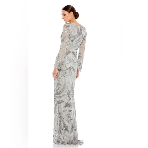 Sequin embellished v neckline evening gown - Picture 2 of 3